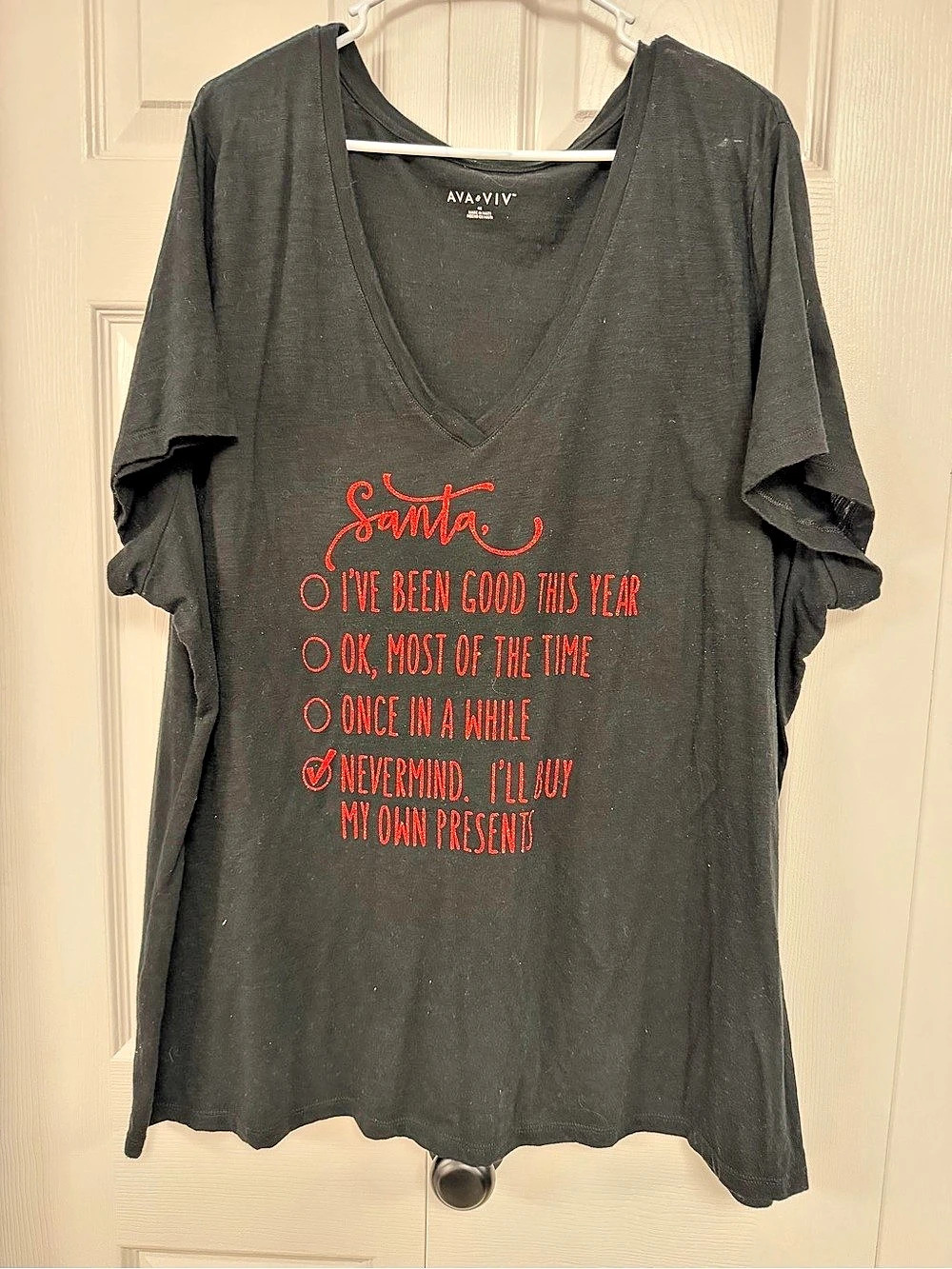 AVA & VIV Graphic Christmas Tee in Black & Red.